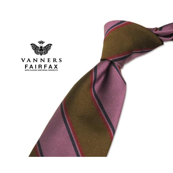 FAIRFAX フェアファクス ネクタイ Vanners /バーナーズ生地ピンク系×ブラウン地に濃紺...