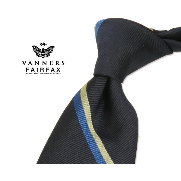 FAIRFAX フェアファクス ネクタイ Vanners /バーナーズ生地紺地にブルー×オフホワイト...