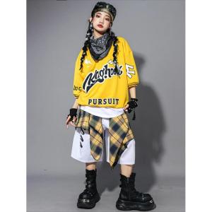 黄色 白色 キッズ ダンス衣装 セットアップ ...の詳細画像2