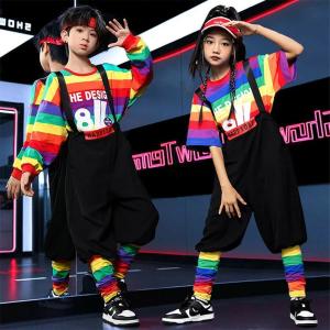 hiphop キッズ ダンス衣装 虹色 トップ...の詳細画像2