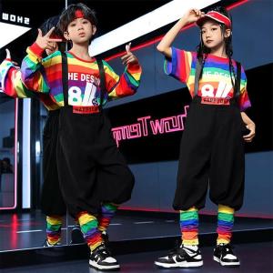hiphop キッズ ダンス衣装 虹色 トップ...の詳細画像3
