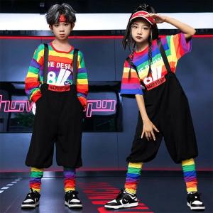 hiphop キッズ ダンス衣装 虹色 トップ...の詳細画像4