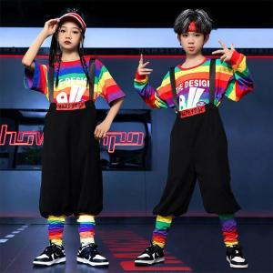 hiphop キッズ ダンス衣装 虹色 トップ...の詳細画像5