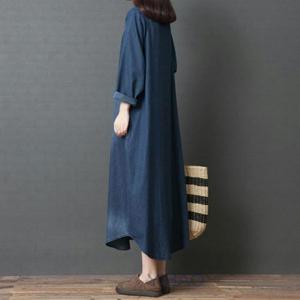 デニムワンピース きれいめ 春秋冬 ロングワン...の詳細画像3