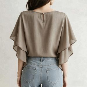 ブラウス レディース シフォン 半袖 フリル袖...の詳細画像3