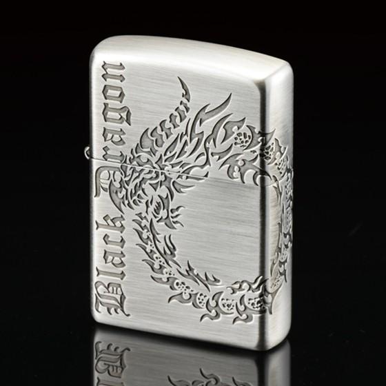 訳アリ特価 在庫限り　ZIPPO ブラック＆シルバー　ドラゴン（龍）　　タトゥーパターンをサイドまで...