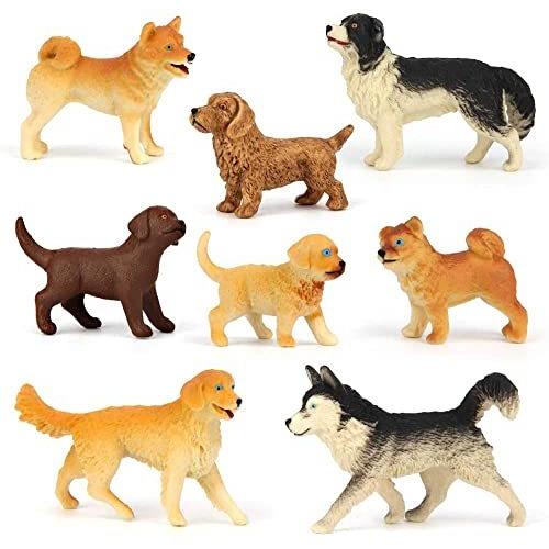 8個 ミニ犬フィギュア、リアルな犬のフィギュアおもちゃセット、プラスチック犬のフィギュア動物プレイセ...