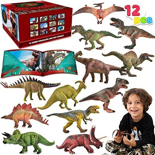 JOYIN12-in-1リアルなジュラ紀の巨大な恐竜フィギュアプレイセットと子供向け教育小冊子学校教...