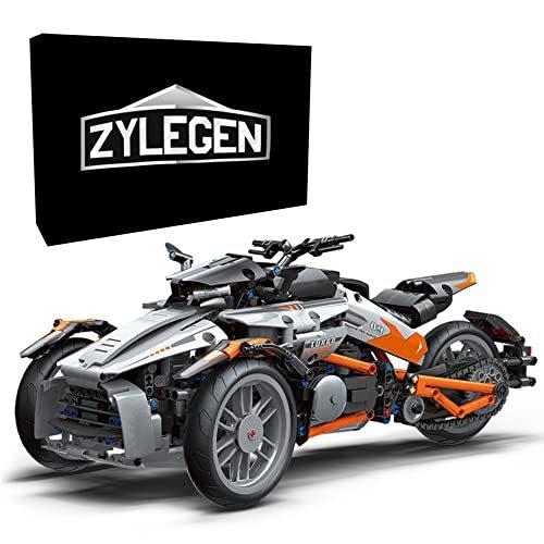ZYLEGENモーターサイクルMOCテクニックビルディングブロックキット3ホイールモーターサイクルモ...