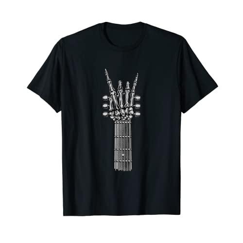 ロックオンギターネックとメタルバンドTシャツのスケルトンハンド 平行輸入