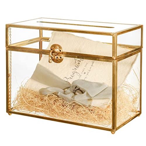 NCYP Glass Card Box with Slot  Gold Wedding Card H...