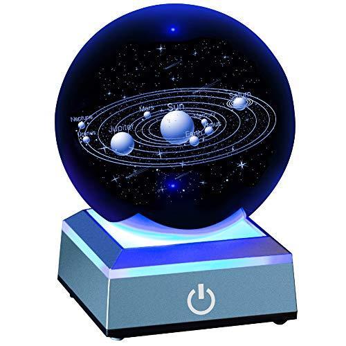 Solar System Crystal Ball 80mm with 3D Laser Engra...