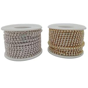 nijimomo ラインストーン 2mm 3mm ダイヤストーン ライトストーン チェーン 10m2巻 ゴールド シルバー