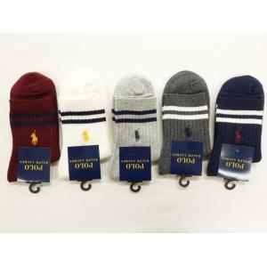 ポロラルフローレン　お買い上げ2800円以上送料無料　レディース　ソックス　ダブルバー　ワンポイント　ポロ刺繍　クルー　靴下　23〜25cm　クリックポスト発送