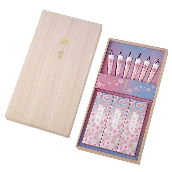 【微煙】進物線香 桜華の雅 線香・絵ローソクセット 桐箱入