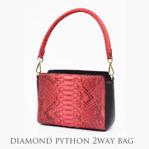 ダイヤモンド パイソン 2way バッグ 本革 レッド 赤 レディース ハンドバッグ ショルダーバッグ 蛇革 本皮 軽い 小さい｜mgsable