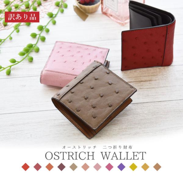 オーストリッチ 二つ折り財布 レディース メンズ 本革 小さい 軽い 女性 男性 プレゼント  訳あ...