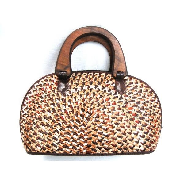 フィリピン セブ島 アバカとウッドのかごバッグ ブラウン系色 便利なファスナー付き