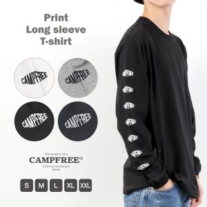 ロンT メンズ レディース ティシャツ 長袖tシャツ ロンティー ロングtシャツ 綿 コットン メンズtシャツ 白 黒 CAMPFREE ブランド 袖プリント｜mha