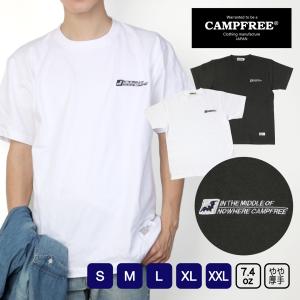 CAMPFREE コットン Tシャツ メンズ 半袖 メンズTシャツ 刺繍 7.4oz やや厚手 ワンポイント ロゴ アメカジ 大きいサイズ 黒 白 綿100% ストリート 刺しゅう｜mha
