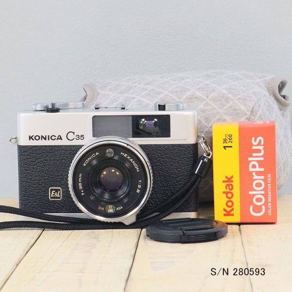 【中古】【保証付 】　コニカ　KONICA C35 E&amp;L　280593（ケース・フイルム付セット）...