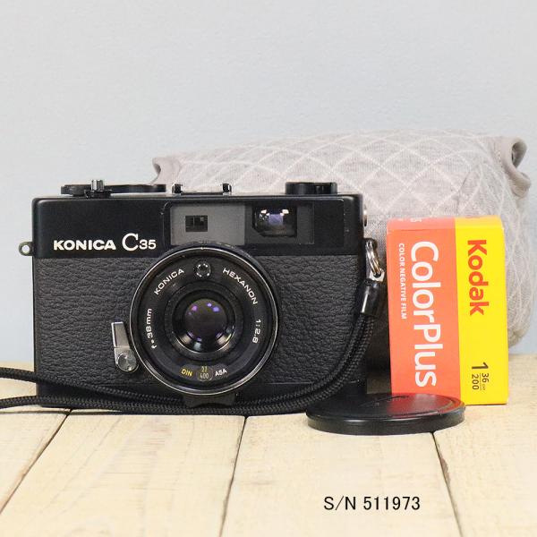 【中古】【保証付 】　コニカ　KONICA C35　ブラック　S/N 511973（ケース・フイルム...