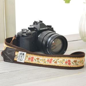 カメラストラップ camera strap　一眼レフ　ミラーレス一眼用　ノスタルジックオレンジフラワー MI-NA ミーナ　かわいい　おしゃれ