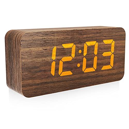 デジタル目覚まし時計 木製置き時計 大型 led 時計 LED時間表示3目覚まし時計設定 USB給電...
