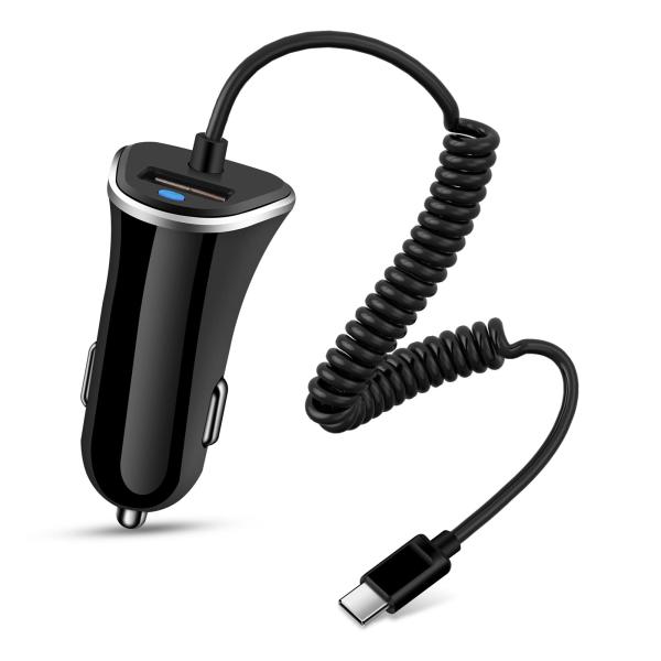 USB シガーソケット 2ポート 3.4A カーチャージャー 30-100cmのUSB-Cケーブル付...