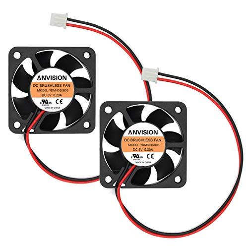 ANVISION 2パック 40mm x 10mm DC 5V ブラシレス冷却ファン デュアルボール...