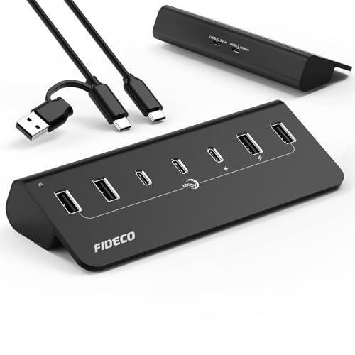 FIDECO 電源付き USB ハブ 7ポート 10Gbps高速データ伝送 4つのUSB Aポートと...