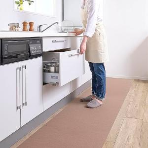 サンコー キッチンマット ずれない 台所マット ロング 60×270cm ブラウン 日本製 撥水 消臭 洗えるおくだけ吸着 KM-80