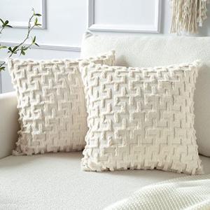 OTOSTAR クッションカバー 60x60cm 北欧 2枚セット ショートウール ベルベット おしゃれ 可愛い 柔らかい 柄 迷路型 モダン