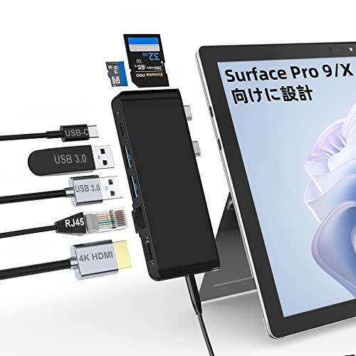 Surface Pro 9 ハブ 8-in-2 拡張 マルチポート 4K HDMI + USB C ...