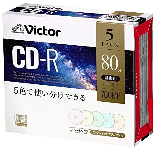 ビクター Victor 音楽用 CD-R 80分 5枚 カラーMIXプリンタブル AR80FPX5J...