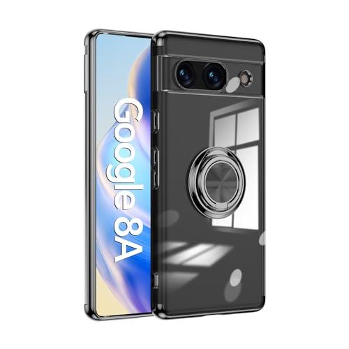 Google Pixel 8a 用 ケース 透明TPU 耐衝撃 黒メッキ加工 リング ストラップホー...