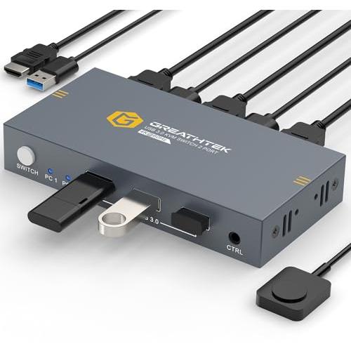 KVMスイッチHDMI 2入力1出力，USB 3.0 KVM 切替器パソコン2台モニター1台切り替え...