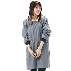 NISHIKI 割烹着 デニム風 裏フリース あったかい 冬 ゆったり ロング丈 レディース ポケット付き 袖リブ 袖付きエプロン k