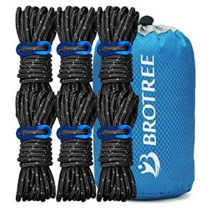 Brotree テントロープ パラコード ガイロープ タープロープ ガイライン 反射材入り 耐荷重250KG 径 5mm 長さ 4m x 6本/