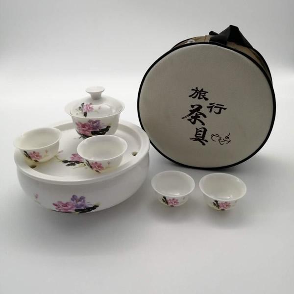 中国茶道具 茶器セット （丸）収納バッグ付 cm6-4