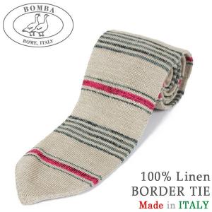 BOMBA ボンバ リネン マルチボーダー ニットタイ BEIGE/RED ベージュ レッド メンズ クラシコ イタリア製 MADE IN ITALY NAPOLI PITTI 送料無料｜miami-records