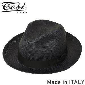 Tesi テシ 1401 つば広 パナマハット BLACK メンズ 帽子 PANAMA HAT ブラック エクアドル イタリア製 老舗 男性用 春夏 黒 MADE IN ITALY 送料無料｜miami-records