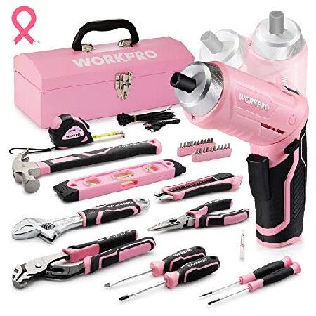 並行輸入 WORKPRO 75-Piece Pink Tools Set, 3.7V Rotatab...