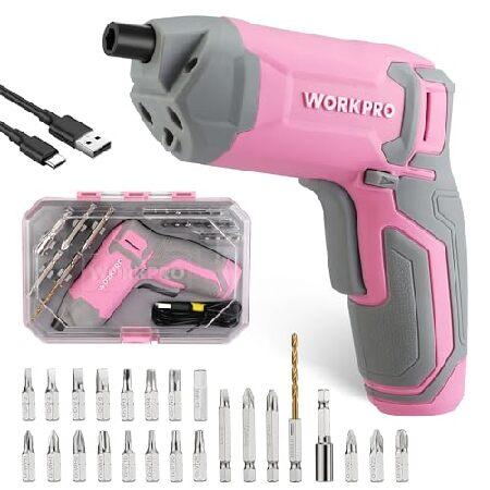 並行輸入 WORKPRO Pink Cordless Screwdriver Set, 3.6V E...