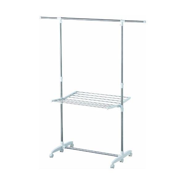 伸縮式室内物干しスタンド/洗濯物干し 〔H型〕 折りたたみ 竿高調節可 キャスター付き ポーリッシュ