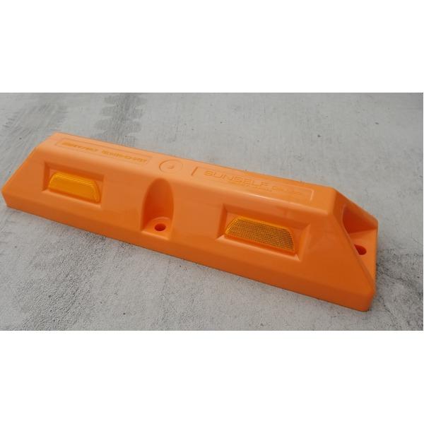 リサイクル車止め/パーキングストップ2本セット 〔高さ100mm オレンジ色〕 反射プレート付き ス...