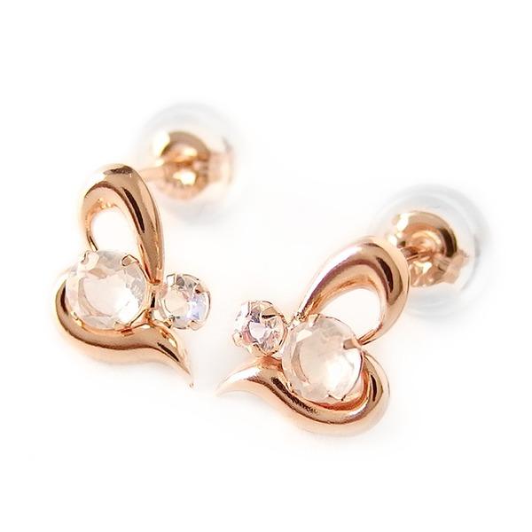 ピアス ブルームーンストーン K18 ピンクゴールド ハートモチーフ シリコン製ダブルロックキャッチ...