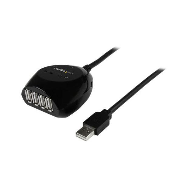 StarTech.com 4ポートハブ付 USB2.0アクティブ延長ケーブル 15m ブラック US...