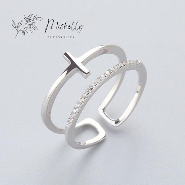 リング 指輪 クロス シルバー ファッションリング 上品 かわいい キラキラ おしゃれ フリーサイズ...