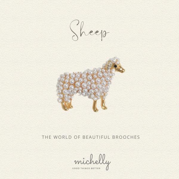 ブローチ ひつじ パール ストーン ゴールド かわいい シンプル アクセント おしゃれ